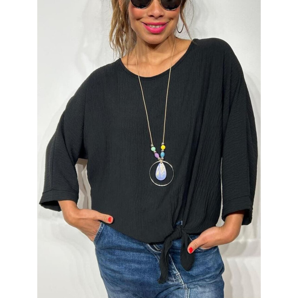 Blusa Nudo con Collar VINKA Negro HEVE Blusa Nudo con Collar VINKA Negro HEVE