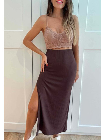 Falda Larga Maxi-Abertura CALYMA Marrón HEVE