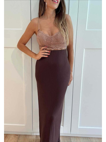 Falda Larga Maxi-Abertura CALYMA Marrón HEVE