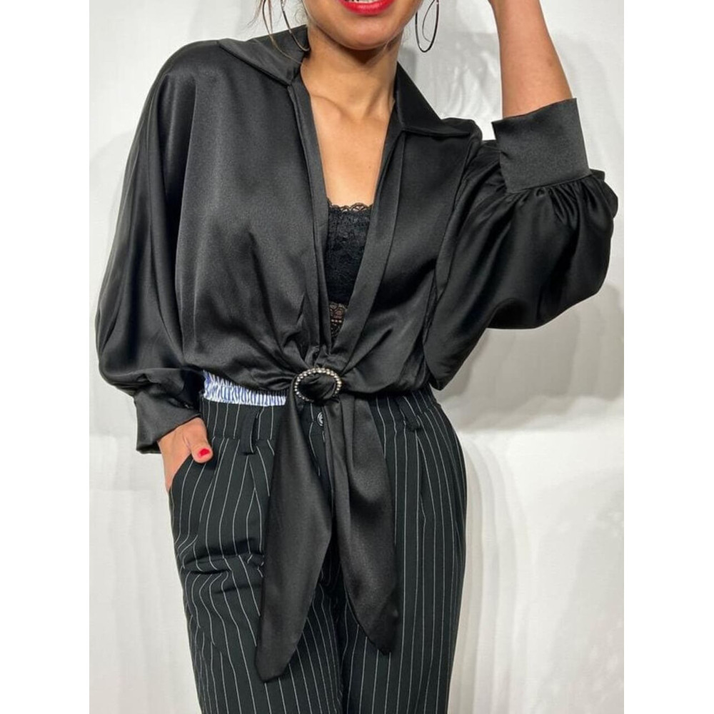 Blusa Satén Arandela FENTONY Negro HEVE