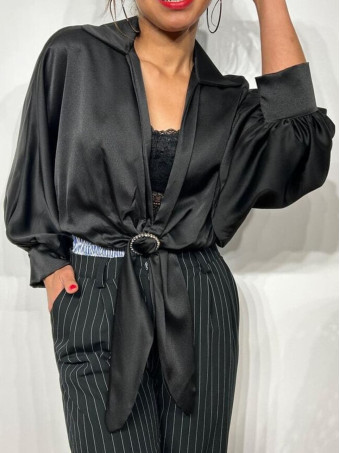 Blusa Satén Arandela FENTONY Negro HEVE