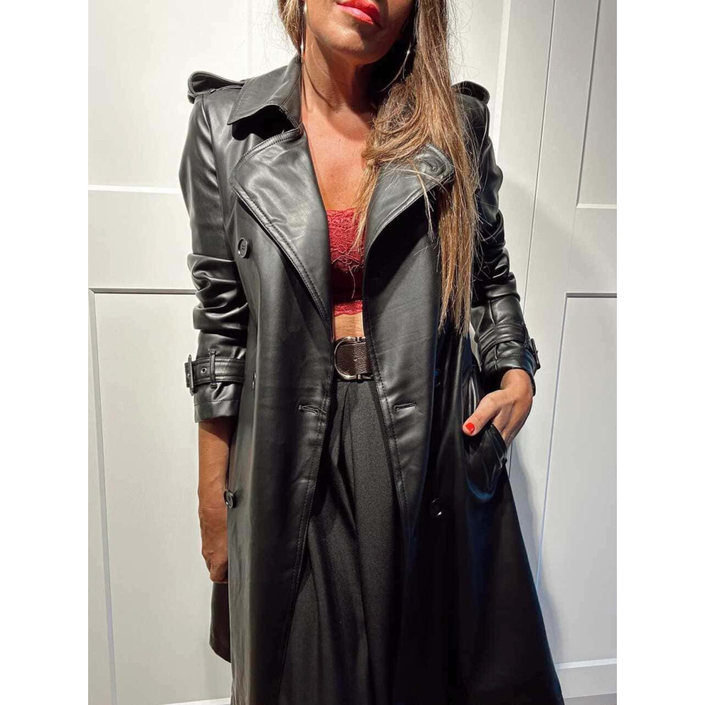 Gabardina Midi Polipiel RAISSER Negro HEVE Gabardina Midi Polipiel RAISSER Negro HEVE