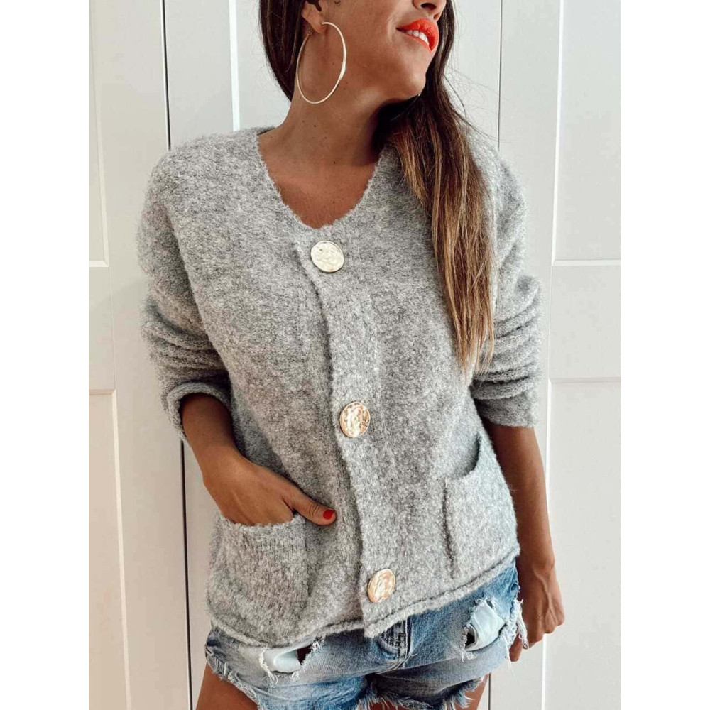 Chaqueta Punto Maxi-Botones MIRZELLE Gris HEVE Chaqueta Punto Maxi-Botones MIRZELLE Gris HEVE