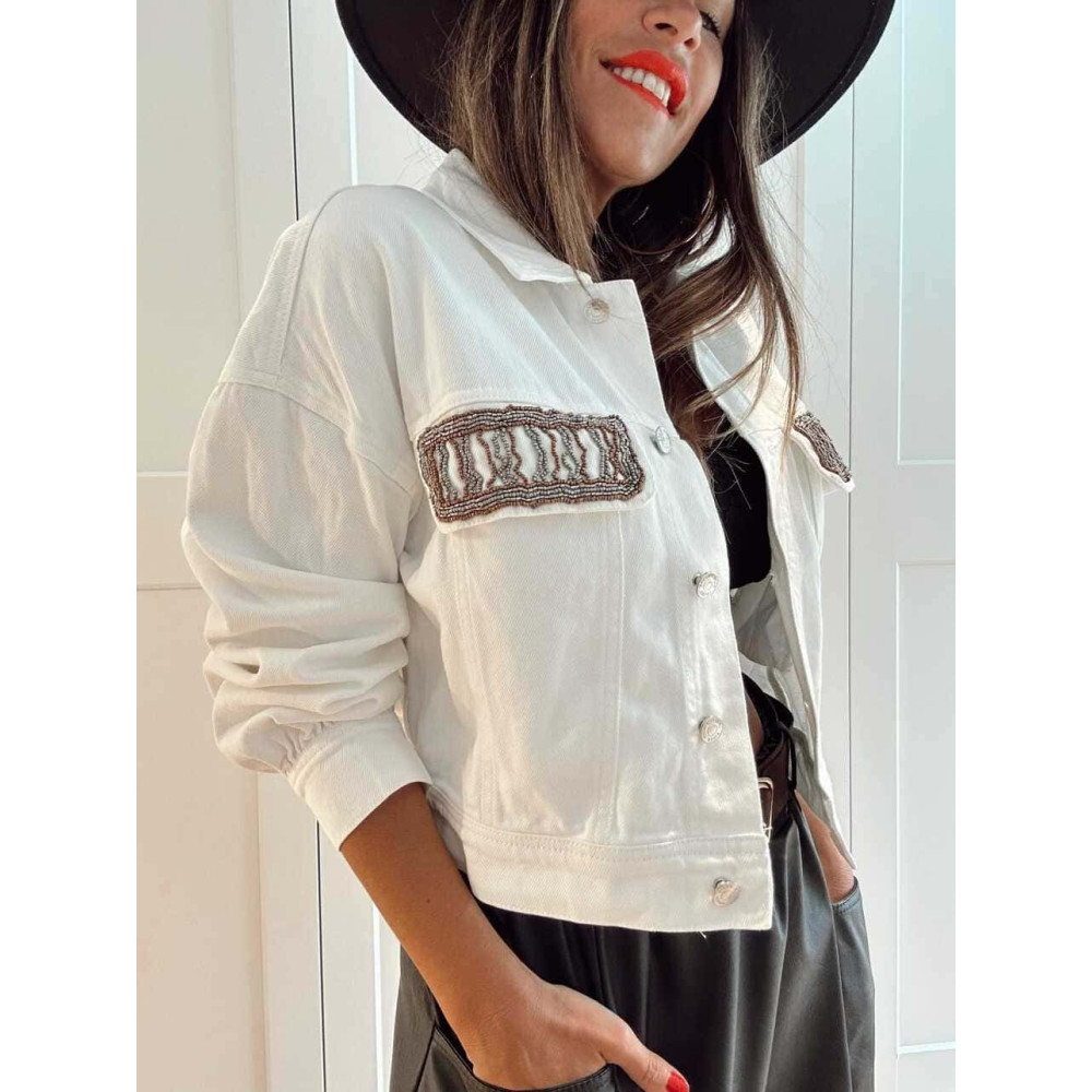 Cazadora Vaquera Cropped ORVIA Blanco HEVE Cazadora Vaquera Cropped ORVIA Blanco HEVE