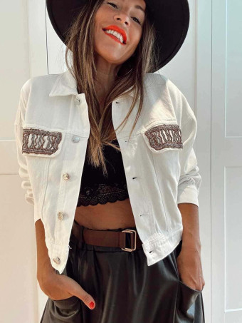 Cazadora Vaquera Cropped ORVIA Blanco HEVE