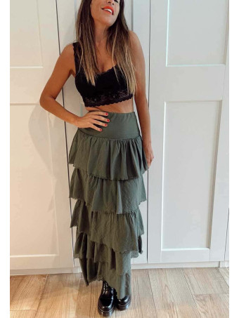 Falda Desflecada Volantes ZYRAEL Verde Militar HEVE