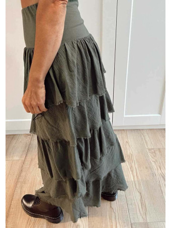 Falda Desflecada Volantes ZYRAEL Verde Militar HEVE