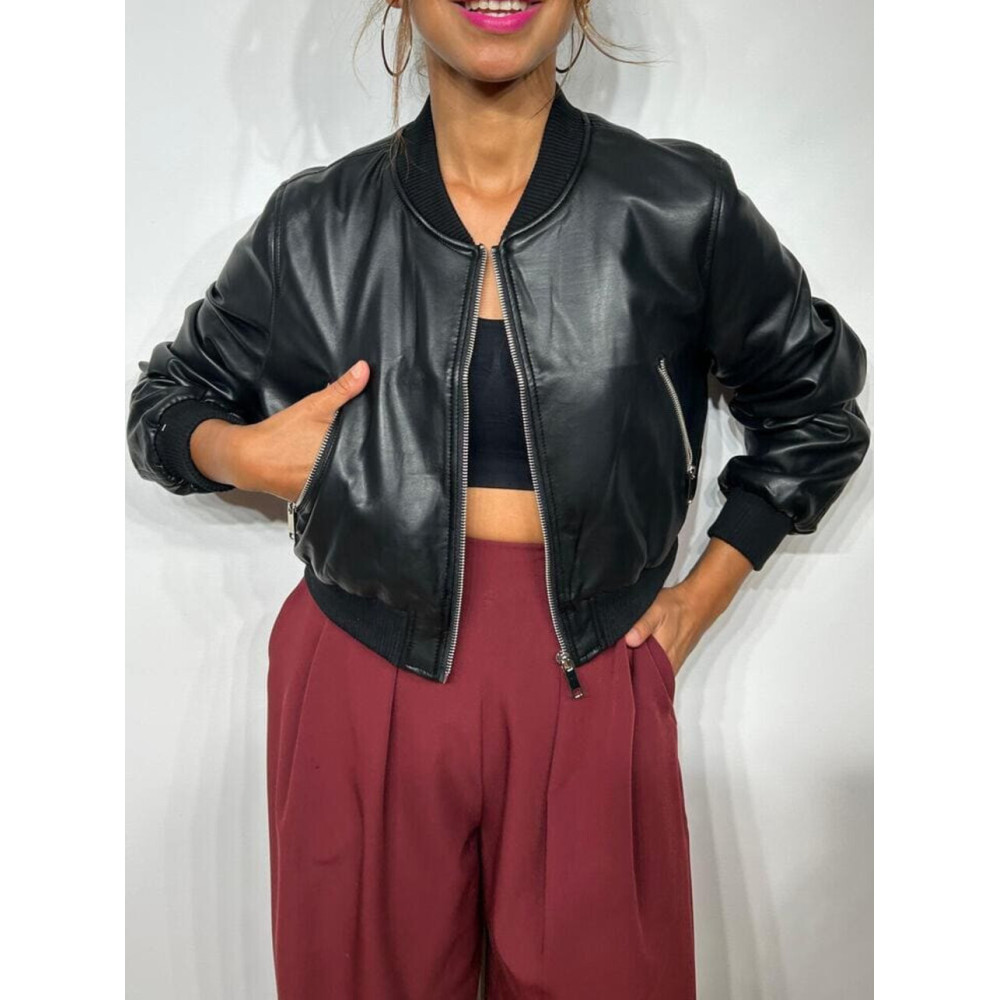 Bomber Cropped Polipiel FEBILA Negro HEVE