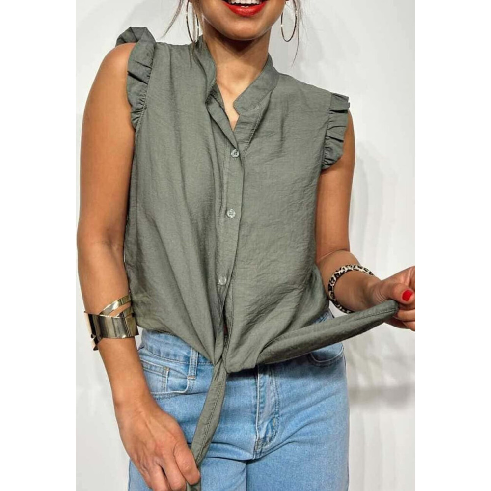 Blusa Nudo Volantes GENDIVA Verde Militar HEVE