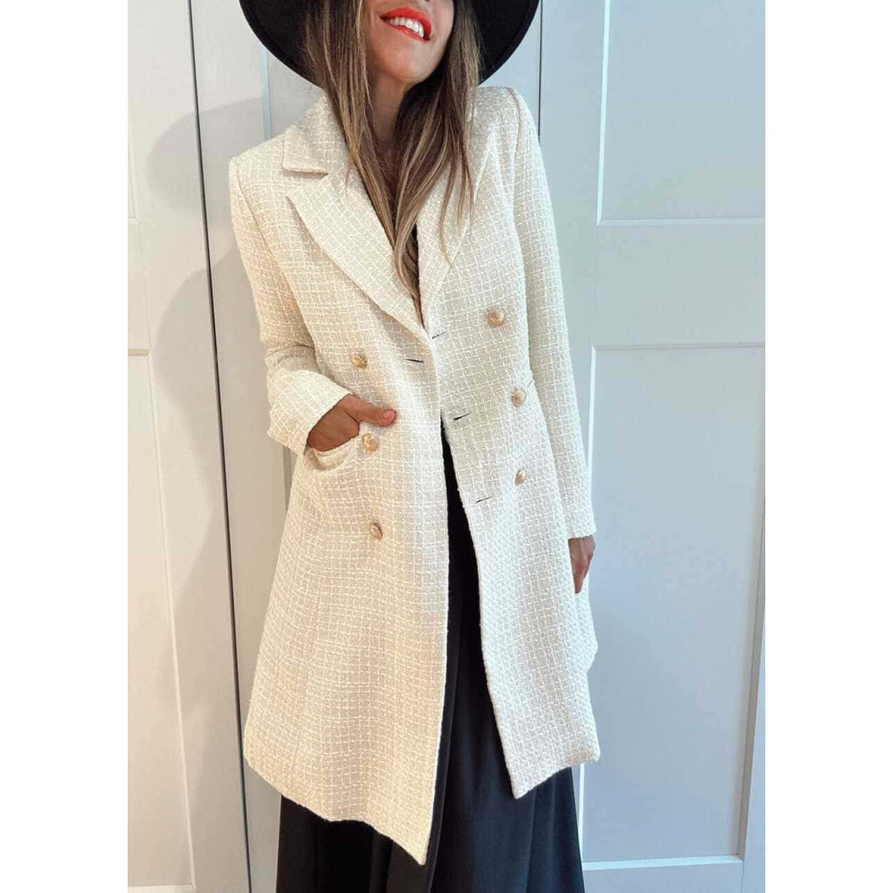 Abrigo Tweed Doble Botonadura SAZZLE Beige HEVE Abrigo Tweed Doble Botonadura SAZZLE Beige HEVE