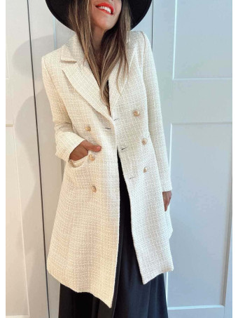 Abrigo Tweed Doble Botonadura SAZZLE Beige HEVE
