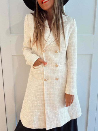 Abrigo Tweed Doble Botonadura SAZZLE Beige HEVE
