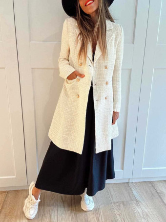 Abrigo Tweed Doble Botonadura SAZZLE Beige HEVE
