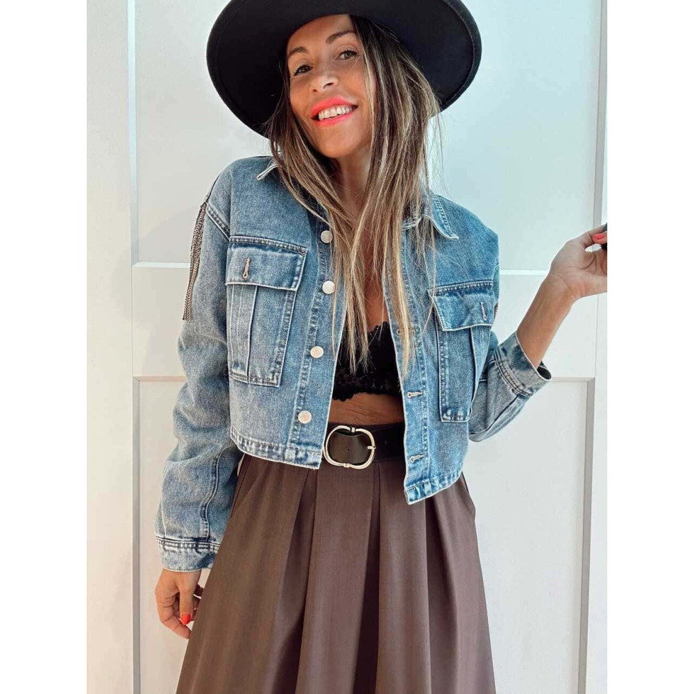 Cazadora Vaquera Cropped TAVIRA Blue Jean HEVE Cazadora Vaquera Cropped TAVIRA Blue Jean HEVE