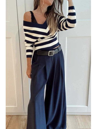 Pantalón Palazzo Cinturón CHARMELLIE Marino HEVE