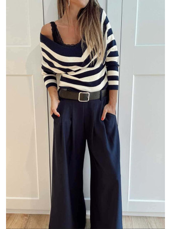 Pantalón Palazzo Cinturón CHARMELLIE Marino HEVE