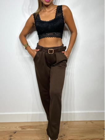 Pantalón Soft Touch Cinturón GERALTY Marrón HEVE