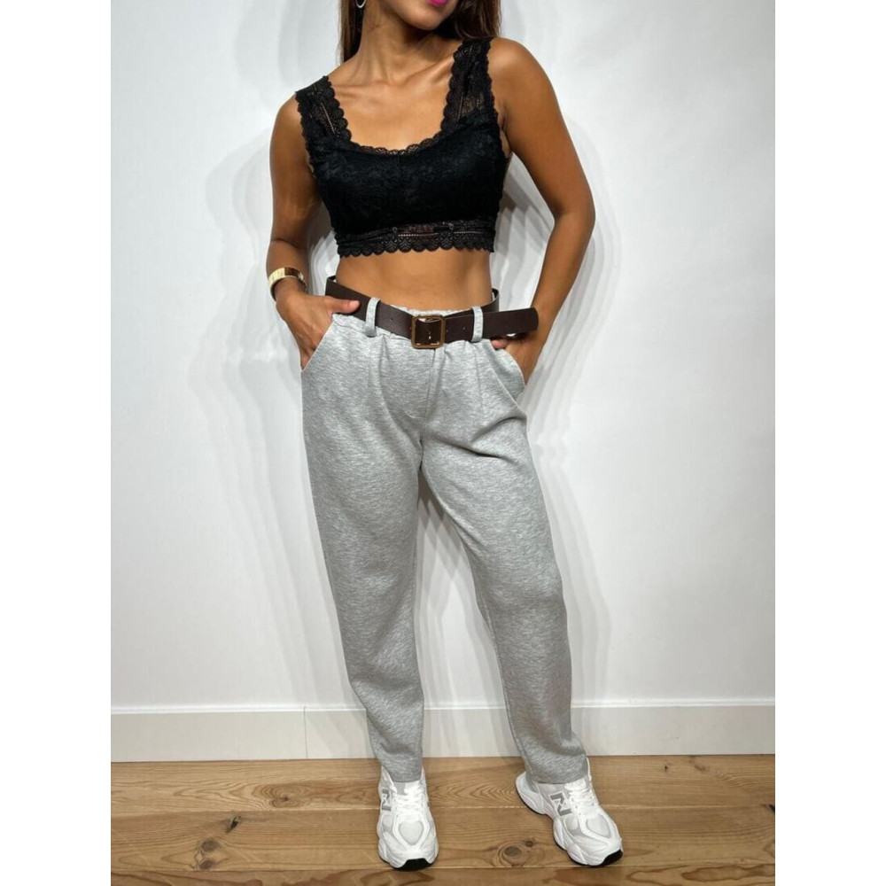 Pantalón Soft Touch Cinturón GERALTY Gris HEVE