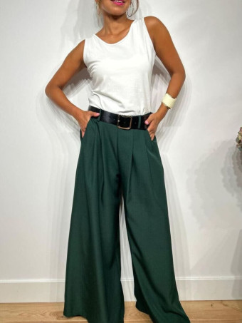 Pantalón Palazzo Cinturón CHARMELLIE Verde Pino HEVE