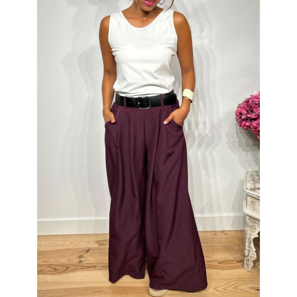 Pantalón Palazzo Cinturón CHARMELLIE Berenjena HEVE