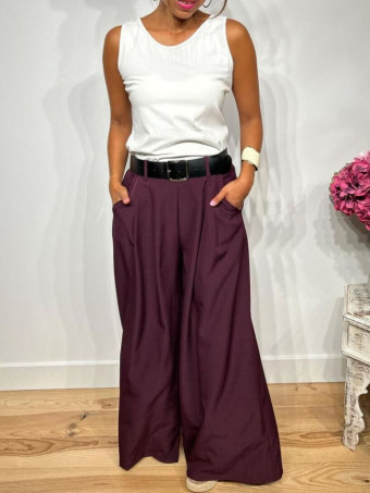 Pantalón Palazzo Cinturón CHARMELLIE Berenjena HEVE