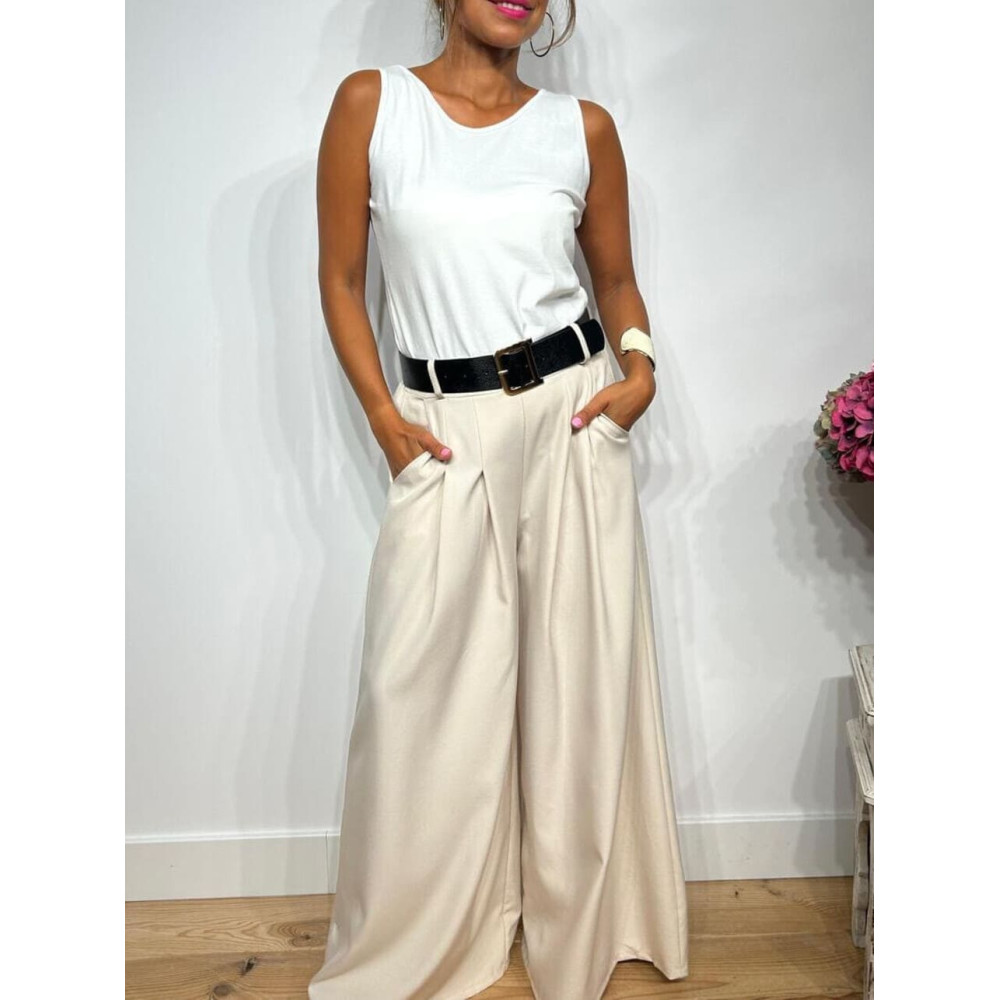 Pantalón Palazzo Cinturón CHARMELLIE Beige HEVE