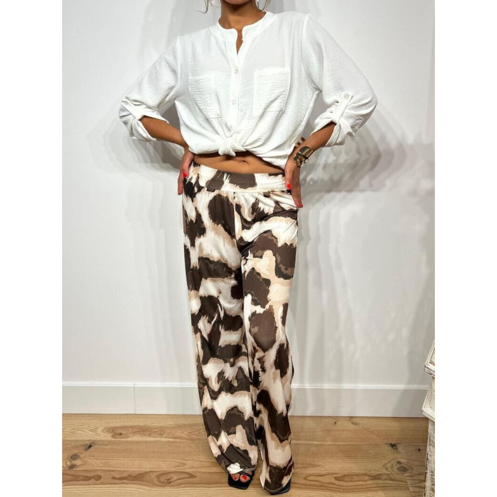 Pantalón Fluido Estampado ZENBOU Marrón HEVE Pantalón Fluido Estampado ZENBOU Marrón HEVE