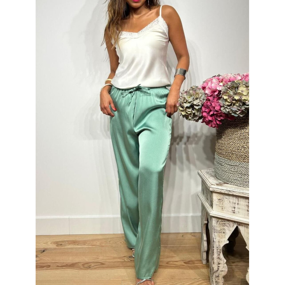 Pantalón Casual Satinado THEVALO Verde Jade HEVE