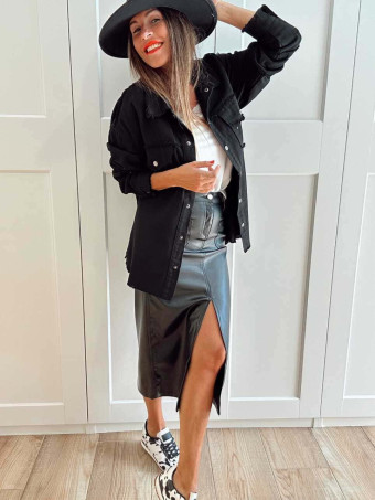 Falda Midi Polipiel NYKARA Negro HEVE
