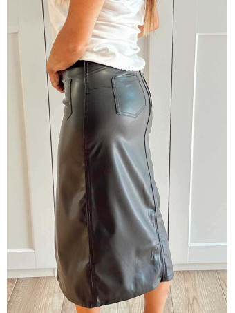 Falda Midi Polipiel NYKARA Negro HEVE