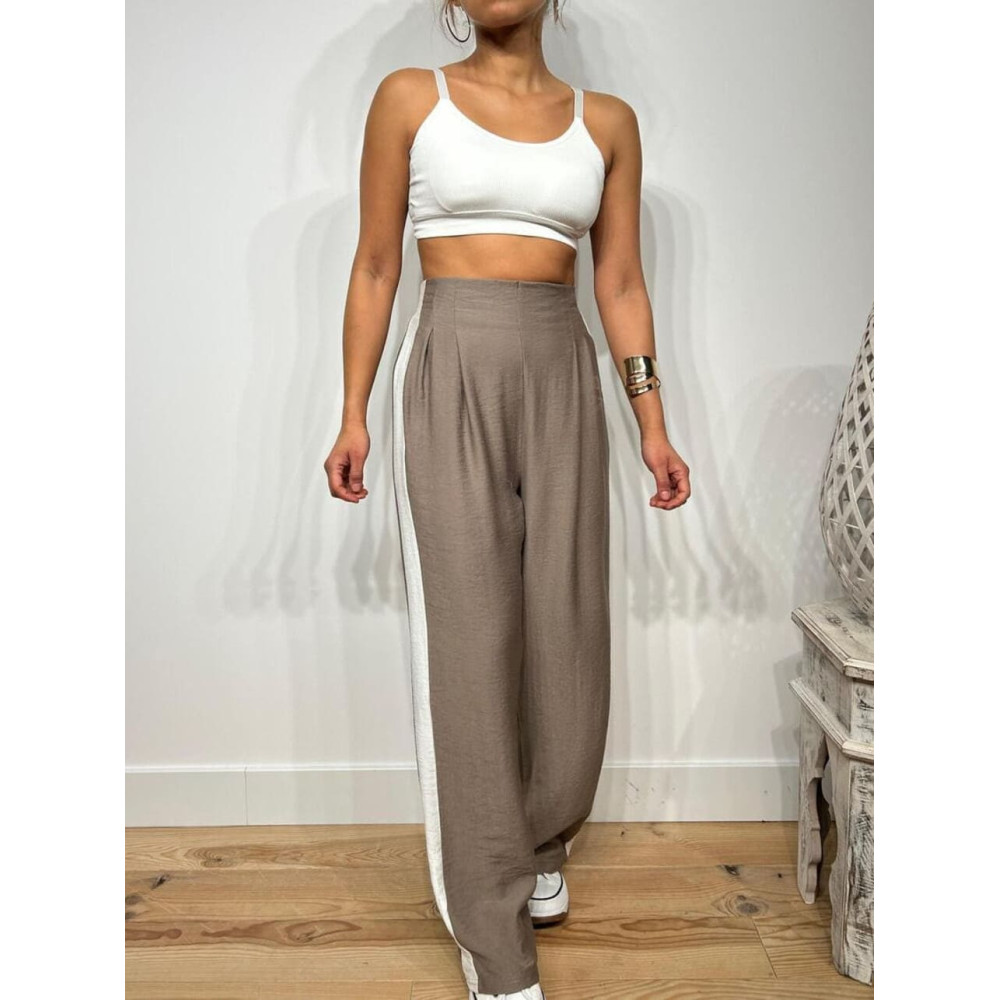 Pantalón Pinzas Franja Lateral FAREWELL Taupe HEVE