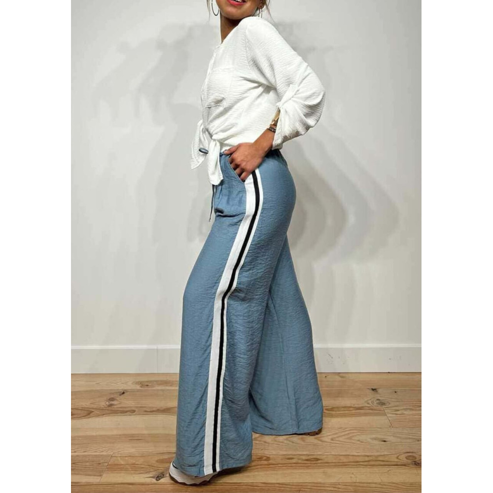 Pantalón Pinzas Franja Lateral FAREWELL Azul HEVE