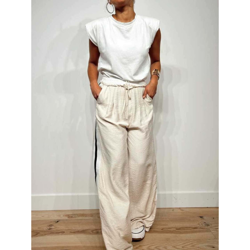 Pantalón Cintura Doble Franja Lateral DAEBACK Beige HEVE