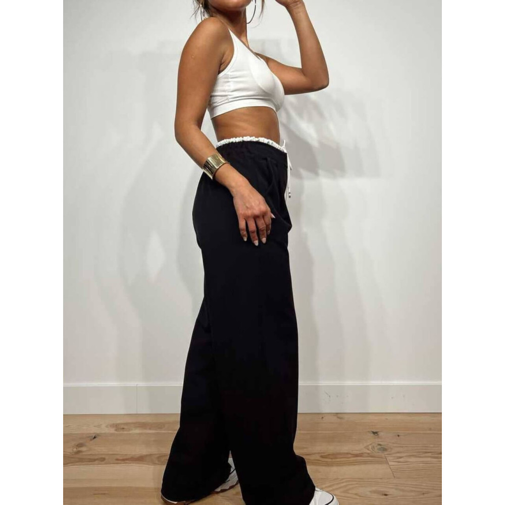 Pantalón Ancho Cintura Doble SPIKED Negro  HEVE