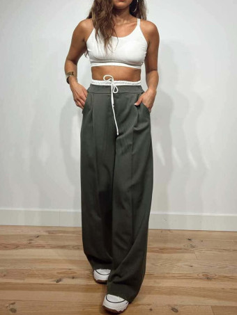 Pantalón Ancho Cintura Doble SPIKED Verde Militar HEVE
