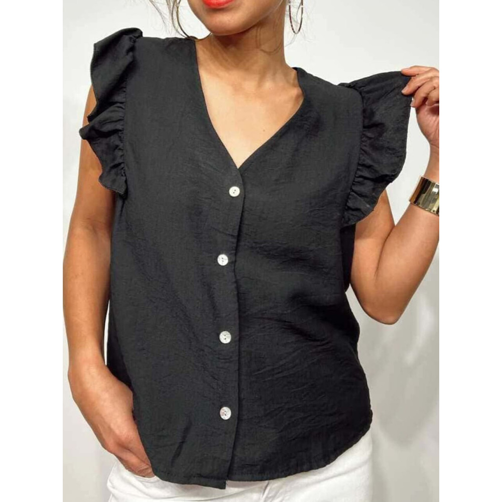 Blusa Textura Volantes MOURA Negro HEVE