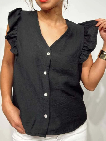 Blusa Textura Volantes MOURA Negro HEVE