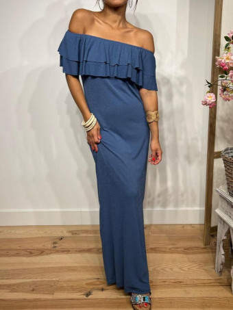 Vestido Escote Barco Volantes KATTERO Azul HEVE