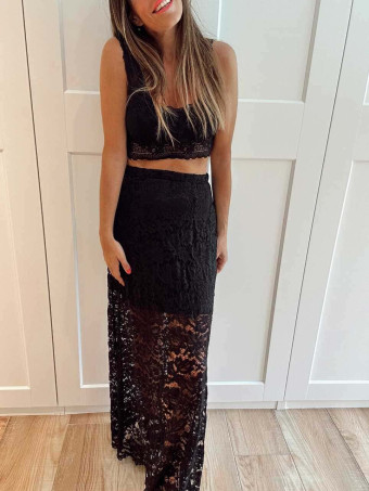 Falda Larga Encaje DAINTY Negro HEVE