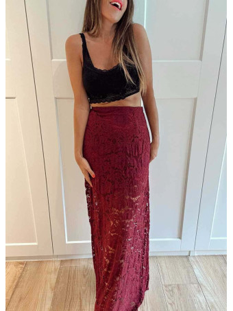 Falda Larga Encaje DAINTY Burdeos HEVE