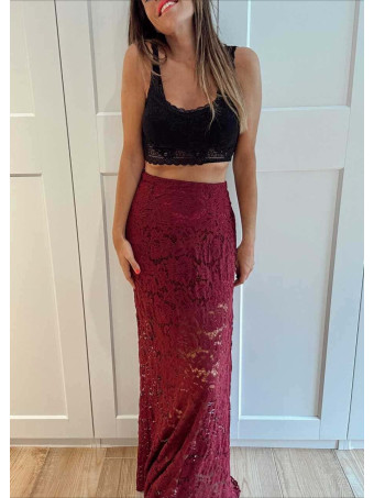 Falda Larga Encaje DAINTY Burdeos HEVE