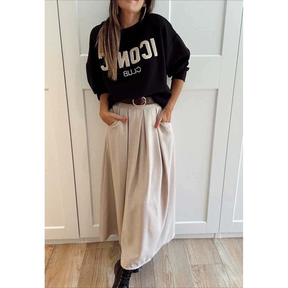 Falda Larga con Cinturón MIRENAI Beige HEVE Falda Larga con Cinturón MIRENAI Beige HEVE
