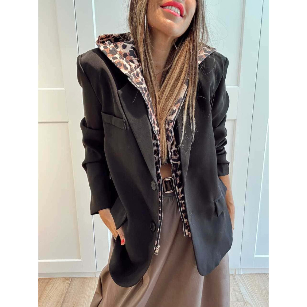 Blazer con Capucha KENZARI Negro/Print HEVE Blazer con Capucha KENZARI Negro/Print HEVE