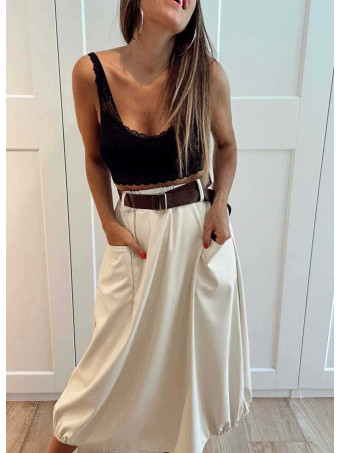 Falda Polipiel con Cinturón VELKARA Beige HEVE