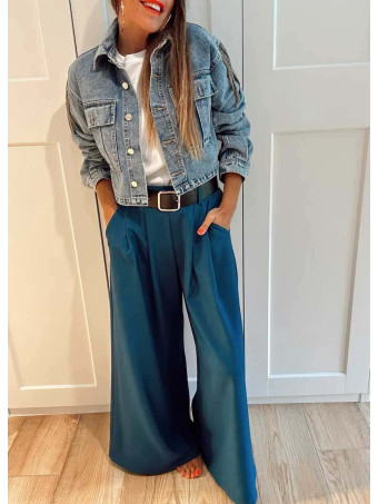 Pantalón Palazzo Cinturón CHARMELLIE Azul Pato HEVE