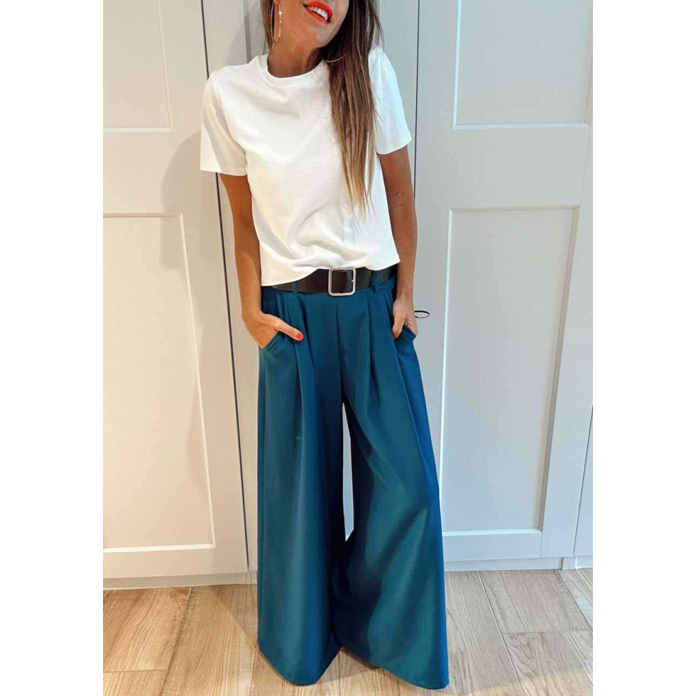 Pantalón Palazzo Cinturón CHARMELLIE Azul Pato HEVE