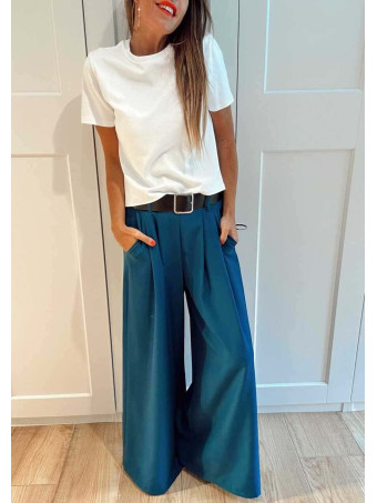 Pantalón Palazzo Cinturón CHARMELLIE Azul Pato HEVE