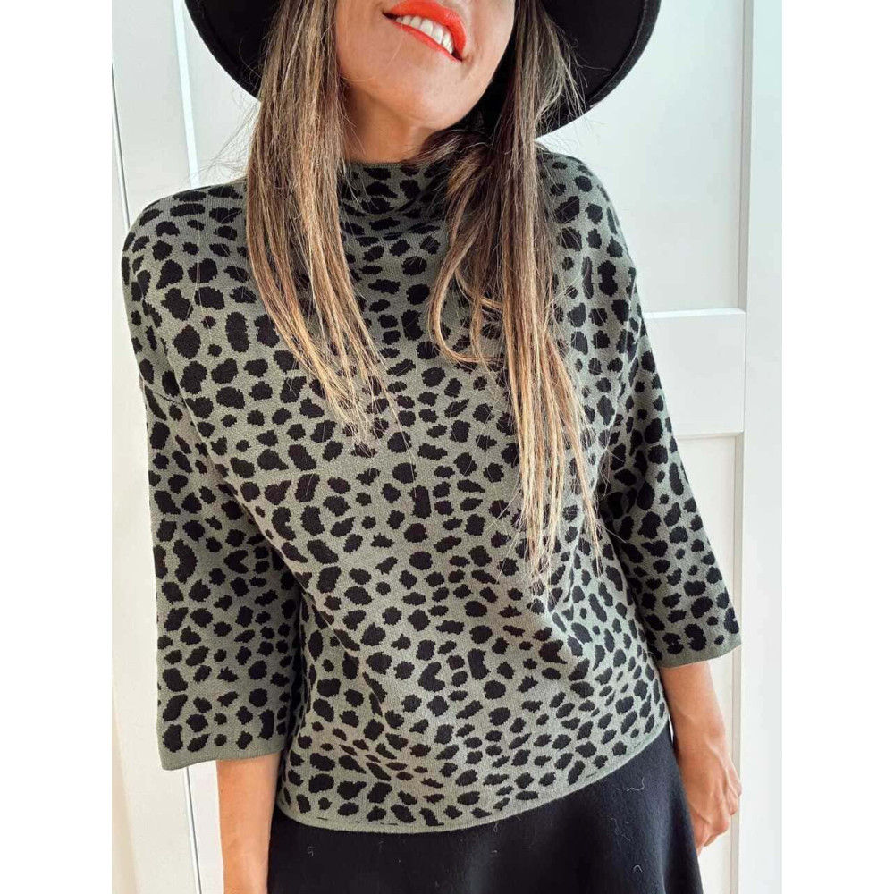 Punto Print Cuello Subido NAWILA Verde Militar HEVE Punto Print Cuello Subido NAWILA Verde Militar HEVE