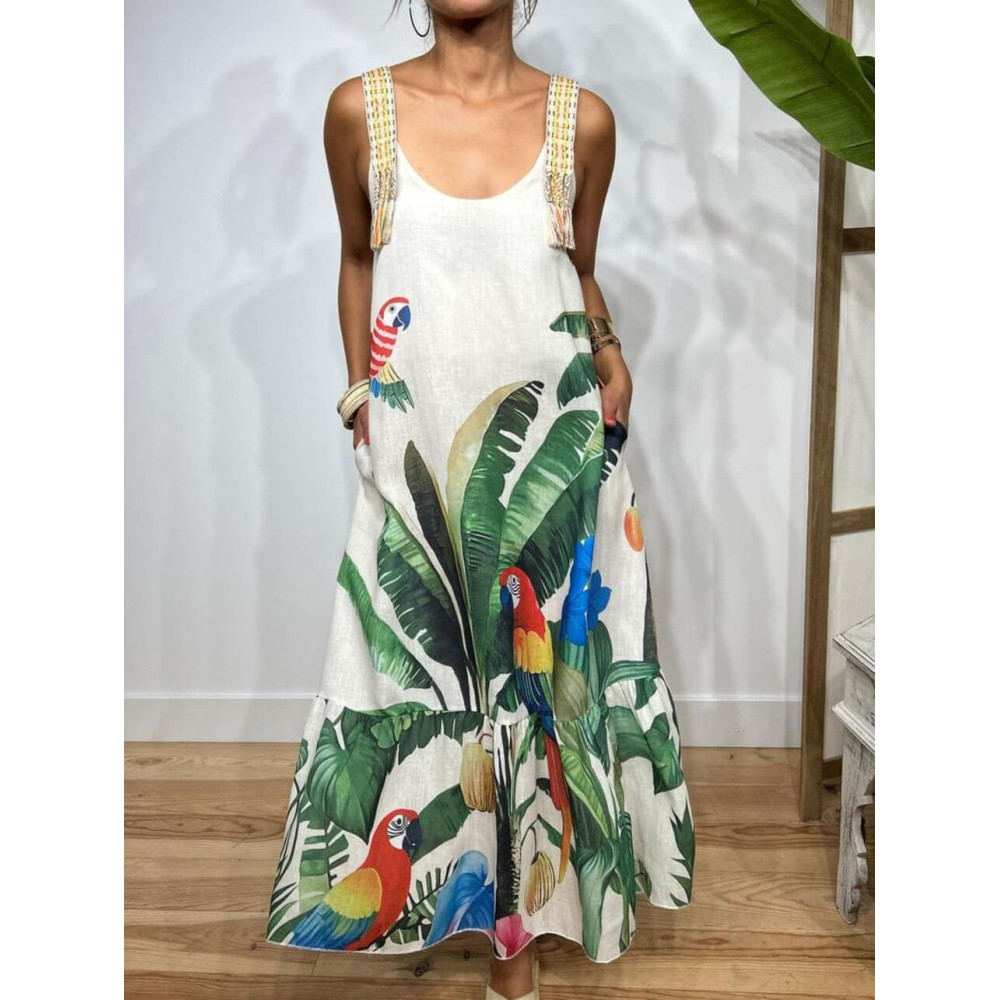 Vestido Efecto Lino Estampado Tropical JUHAIRA HEVE