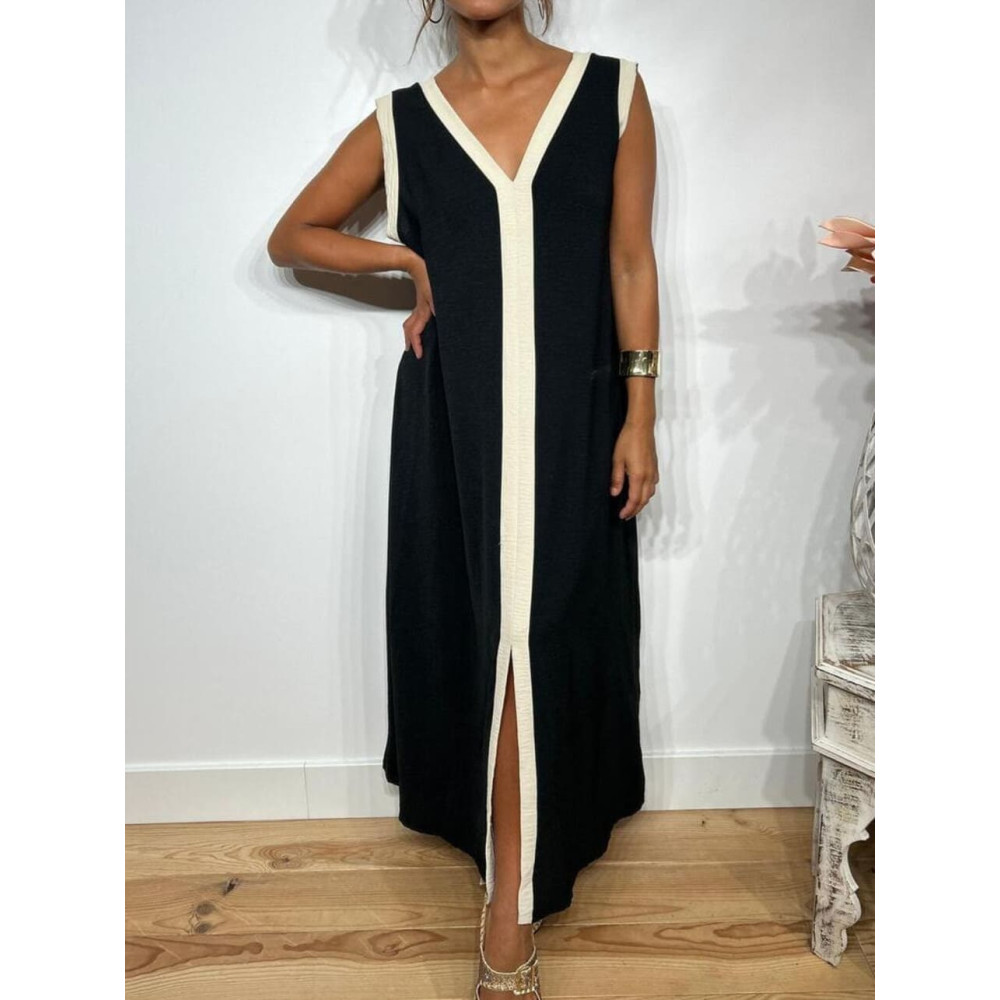 Vestido Ribetes a Contraste TANGLE Negro HEVE Vestido Ribetes a Contraste TANGLE Negro HEVE